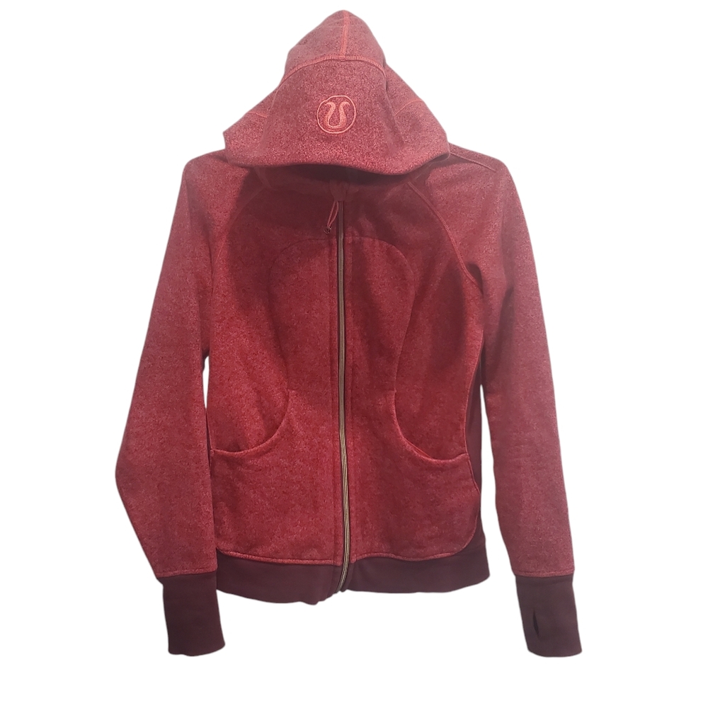 Lululemon Size 6 Red Scuba Full Zip Hoodie Jacket Sweatshirt Pink Pockets